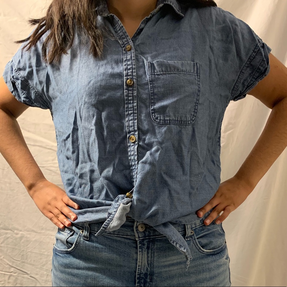 denim short sleeve button down